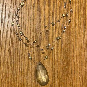 Gorgeous Multi-layer Gold Wire Necklace with Beads & Teardrop Pendant